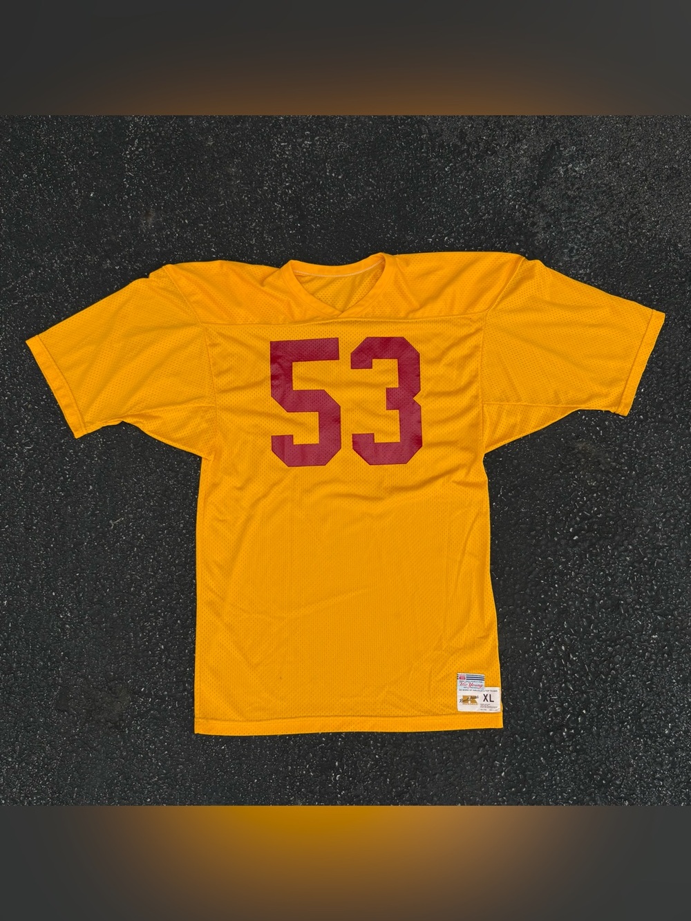 Vintage Russell Athletic Football Jersey #53 Gold Red Mesh USA Mens XL 80s Retro